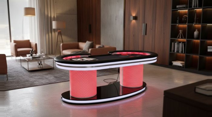 Mesa de Poker Luxo WSOP com Borda Acrílico Externo Duplo e LED - L24